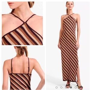 NWT STAUD CARMEL MAXI DRESS, BROWN DIAGONAL STRIPE SIZE L